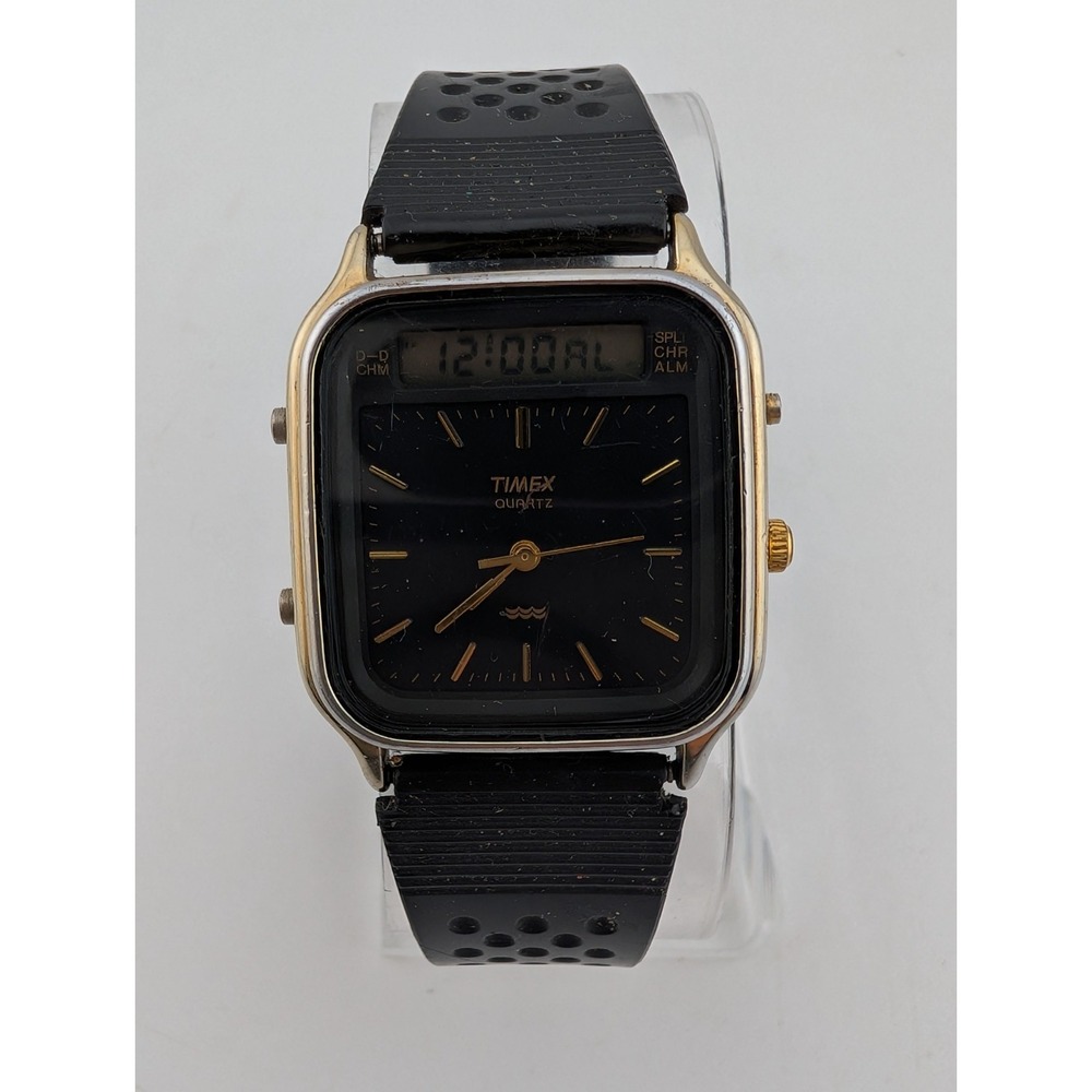 Timex K Cell Ana-Digital Men's Watch 31mm Gold Case Black Band- New Battery
